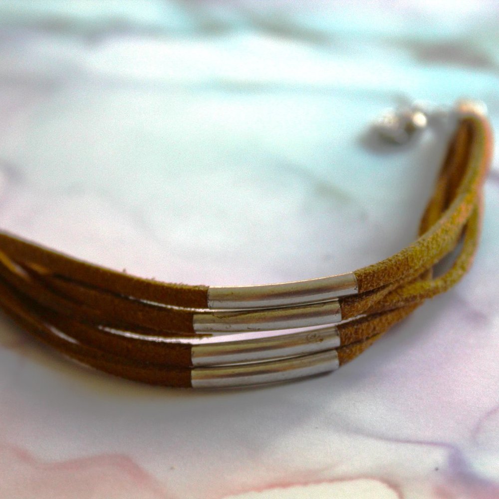 Leather and Silver Adjustable Bracelet